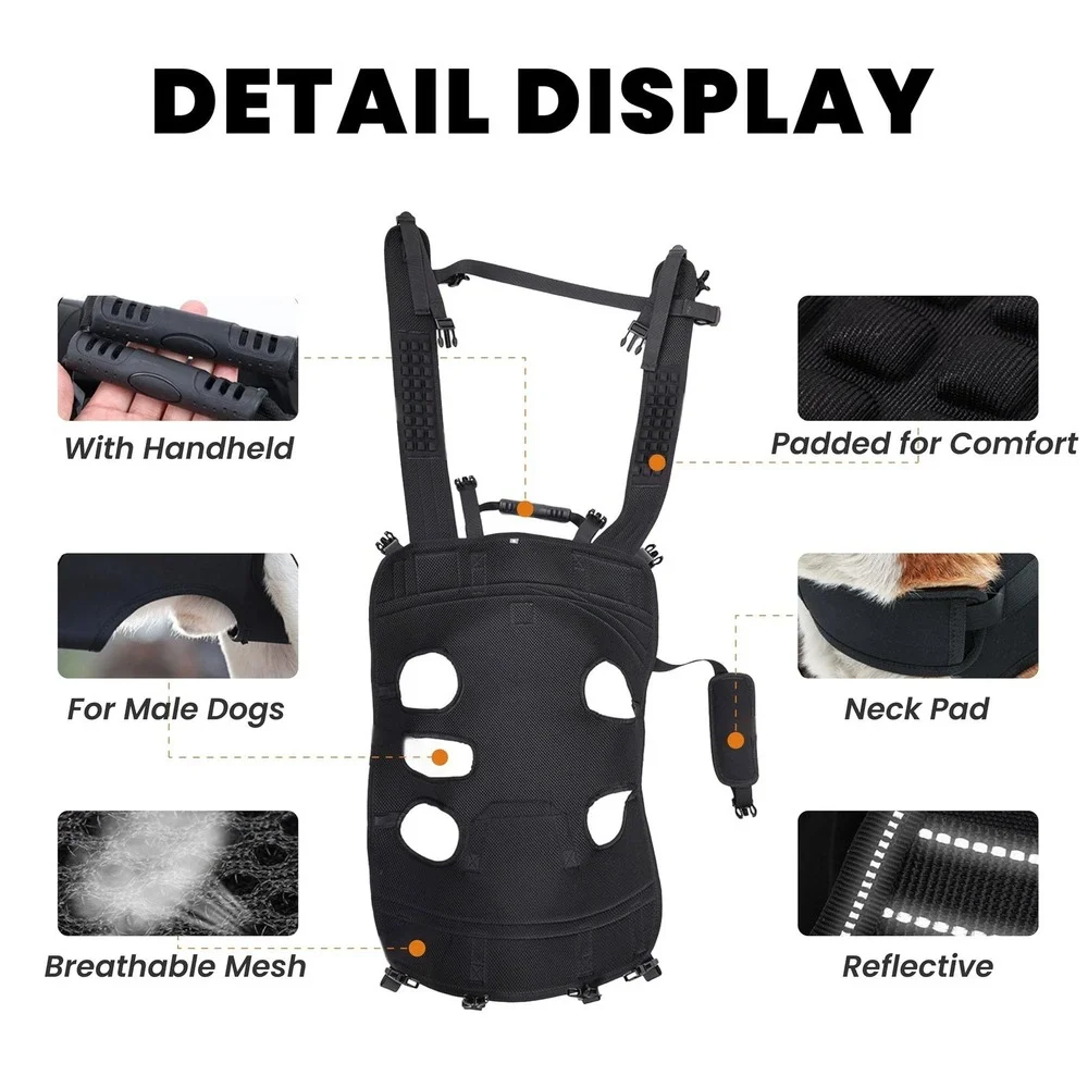 Terapaton Dog Lift Harness XL‎ Large Breed Support Sling Handle Black 29-50 lbs